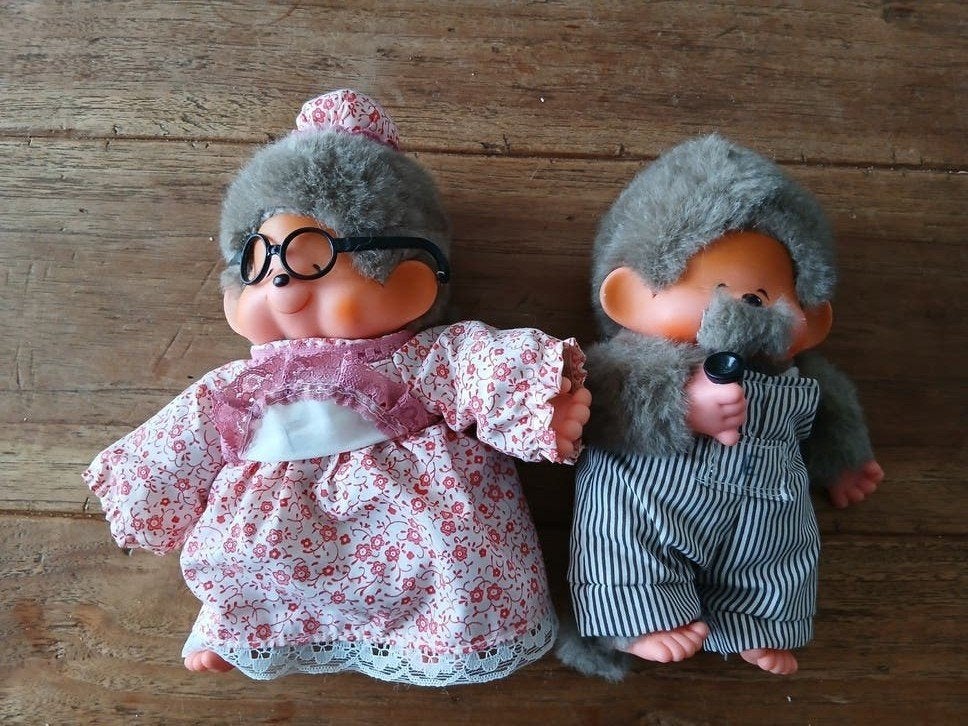 Monchhichi poppen set: oma en opa, Kinderen en Baby's, Ophalen of Verzenden, Gebruikt, Overige typen