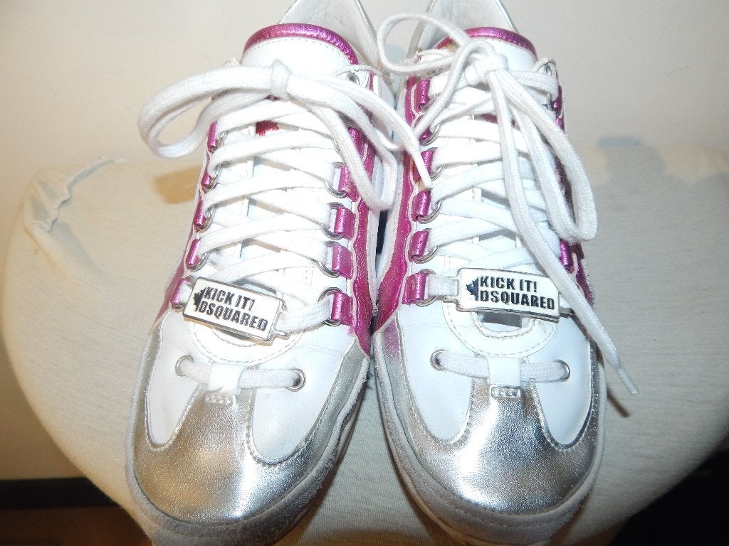 Dsquared2 leren sneakers wit kleuren accenten glans 37.5, Kleding | Dames, Schoenen, Dsquared, Verzenden, Wit, Sneakers of Gympen