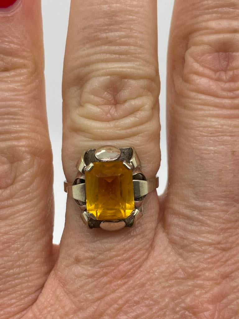C930 Prachtige 900 zilveren art deco ring maat 17,25, Ophalen of Verzenden, Zilver, Ring, Met edelsteen