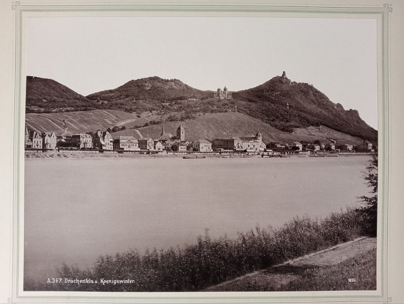 Drachenfels en Koenigswinter rond 1900 grote fotoplaat, Verzamelen, Foto's en Prenten, Ophalen of Verzenden, Voor 1940, Gebruikt