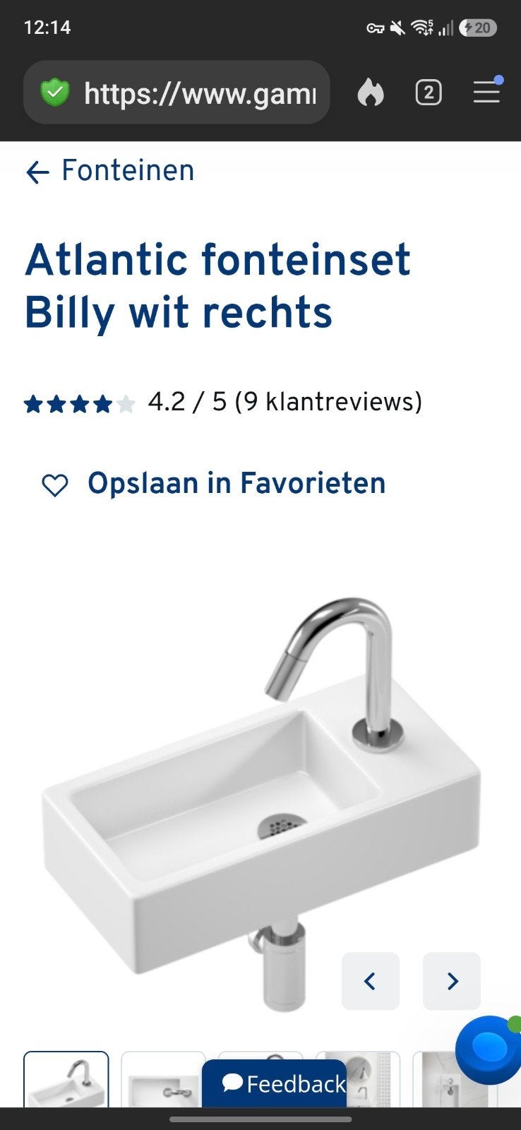 Atlantic Billy fonteinset wit rechts (compleet in doos), Doe-het-zelf en Verbouw, Ophalen, Nieuw