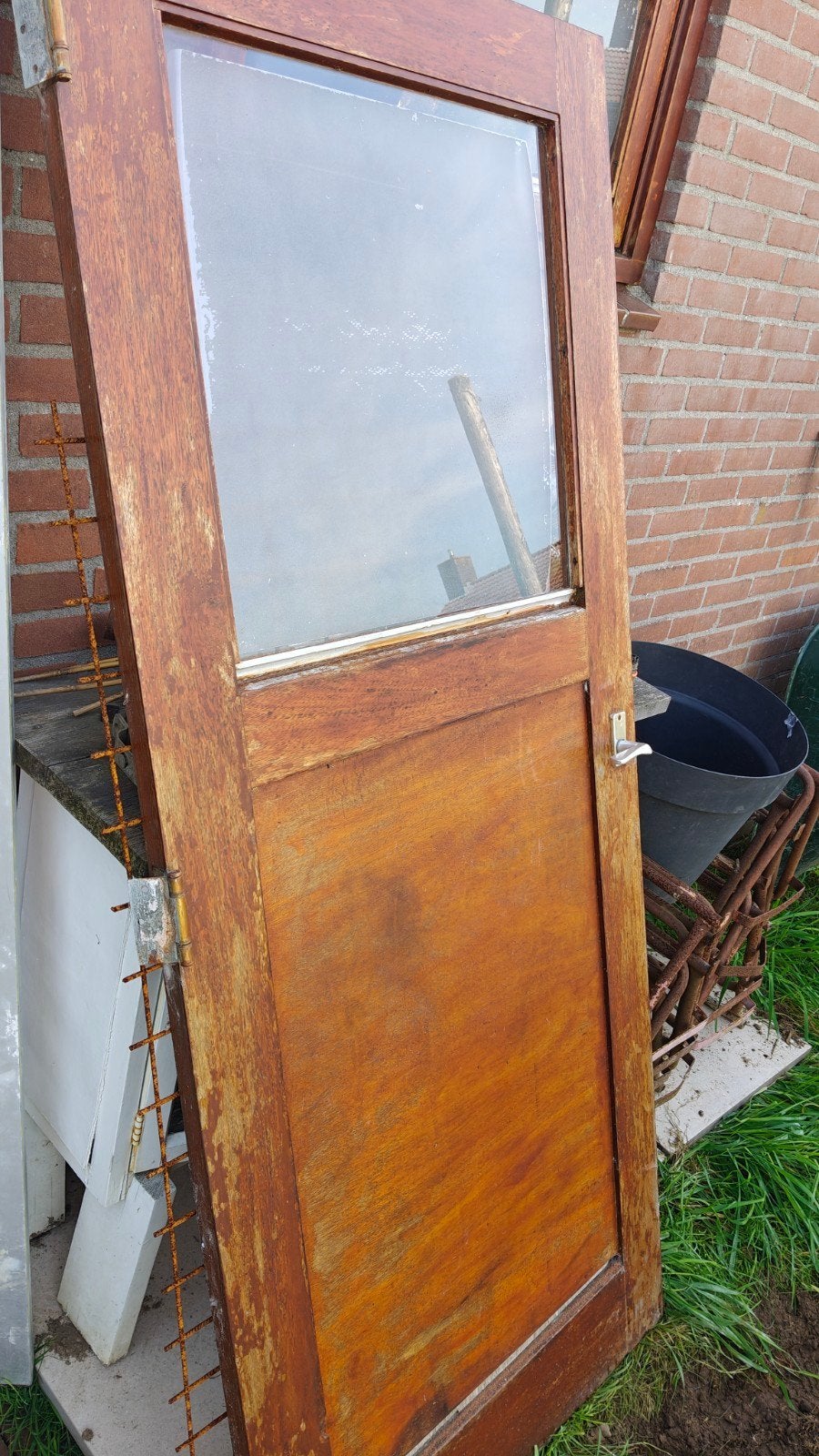 2 hardhouten deuren met enkel glas - 87x199,5cm, Ophalen, Gebruikt, 80 tot 100 cm, Buitendeur