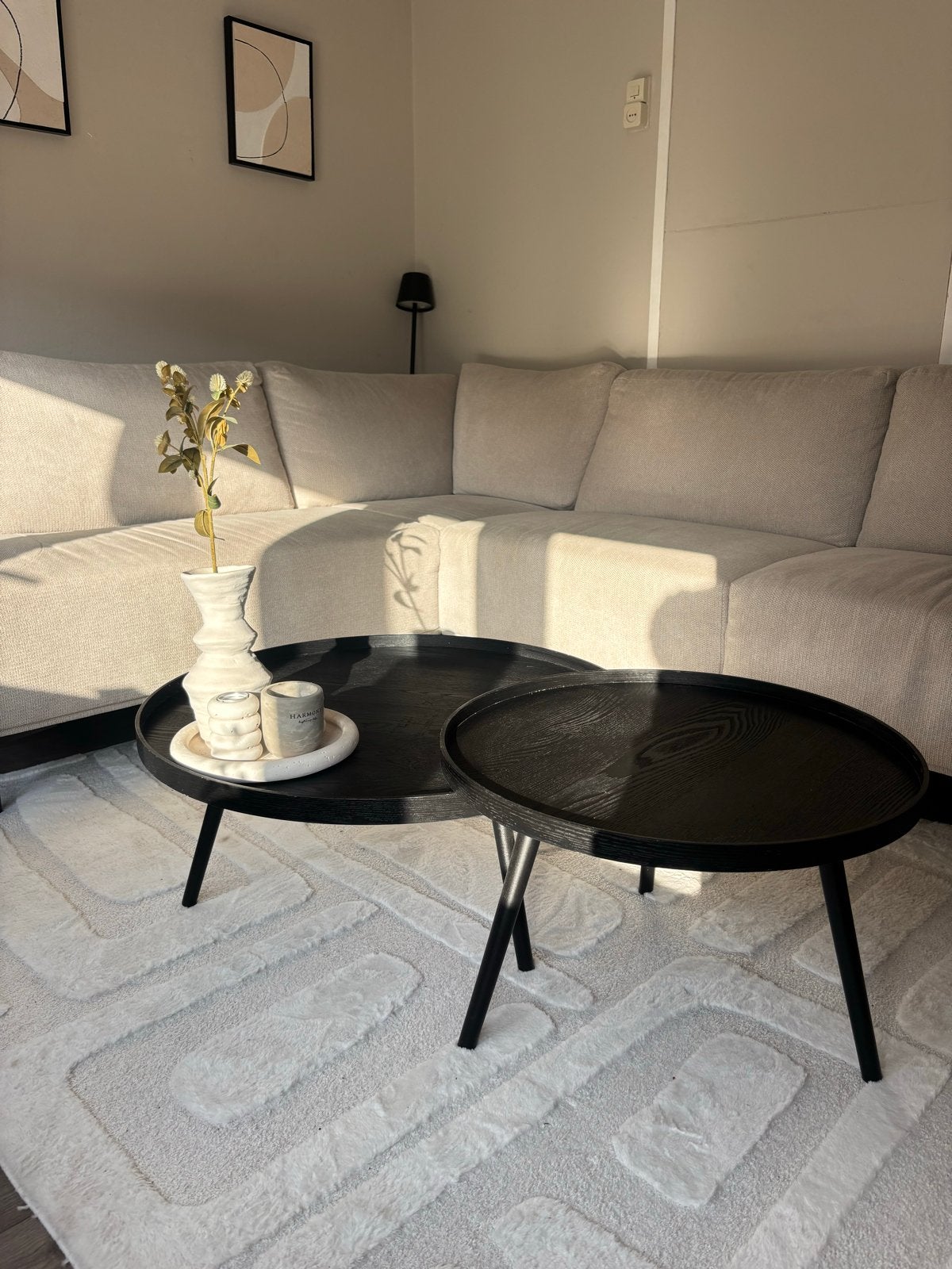 Set van 2 zwarte ronde salontafels, Ophalen, Minder dan 50 cm, 50 tot 100 cm, Rond