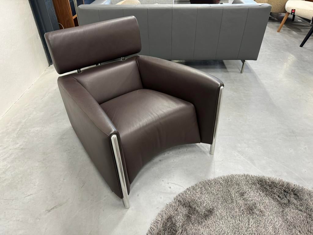 Leolux Oblomov fauteuil bruin leer Design stoel Tamtam, Leolux, Nieuw, Ophalen of Verzenden, 50 tot 75 cm