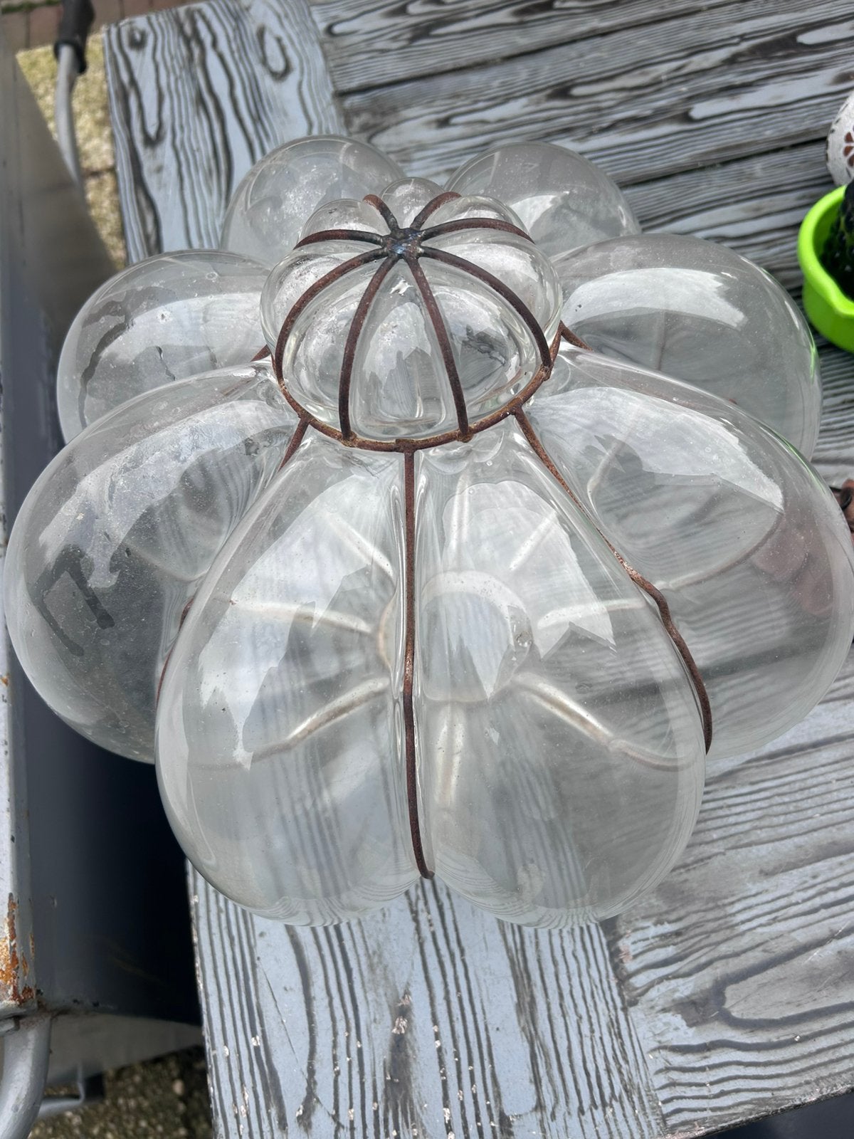 Vintage handgeblazen hanglamp, Ophalen, Gebruikt, Glas, E27 (groot)