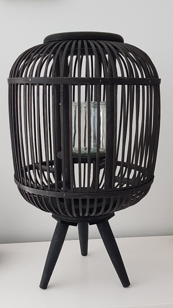 Groot Houten Windlicht 50 cm, Huis en Inrichting, Woonaccessoires | Kandelaars en Kaarsen, Ophalen, Windlicht, Zwart, Zo goed als nieuw
