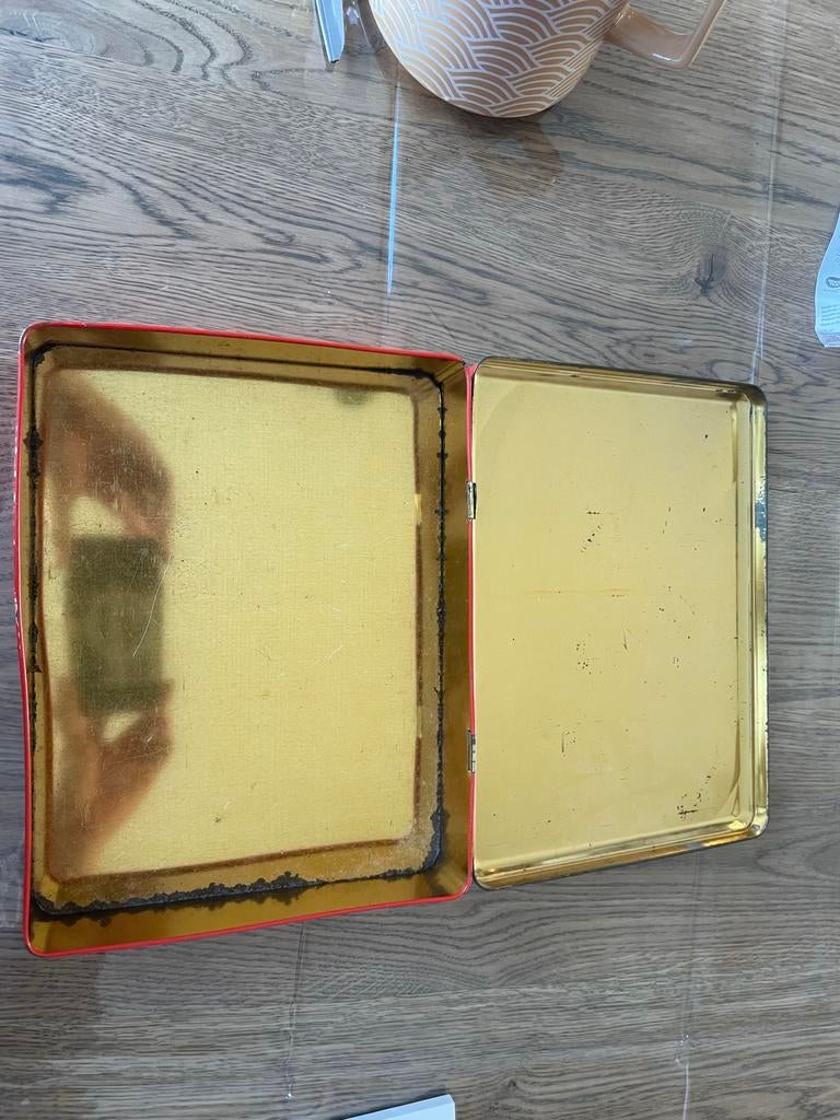 Antiek Sigarenblik met jachttafereel, Verzamelen, Blikken, Ophalen of Verzenden, Gebruikt, Overige, Overige merken