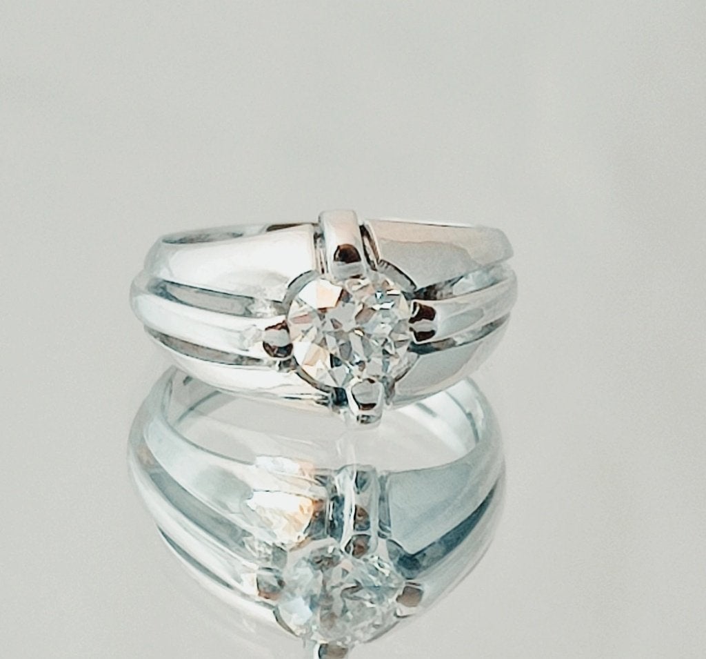 Artdeco platinum ring met diamant 0,75kt, Ophalen of Verzenden, Dame, Goud, Goud