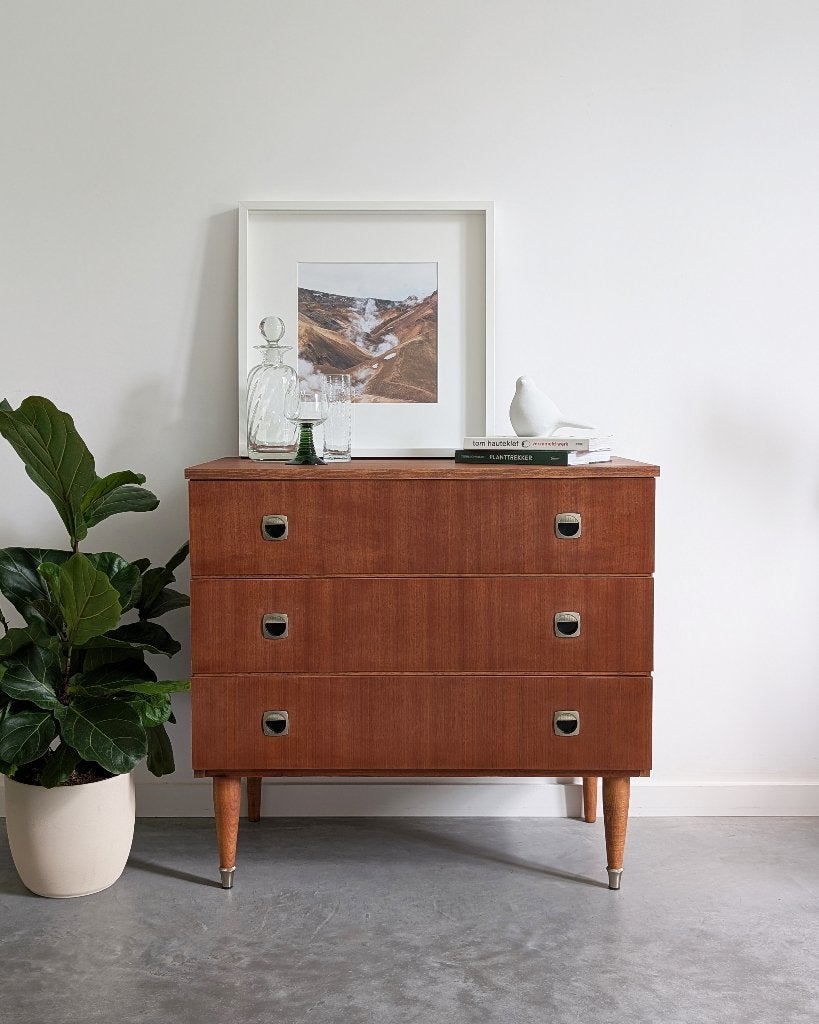 MID CENTURY LADEKAST, Huis en Inrichting, Kasten | Ladekasten, Ophalen, Mid-Century Modern scandinavisch, 50 tot 100 cm, Zo goed als nieuw