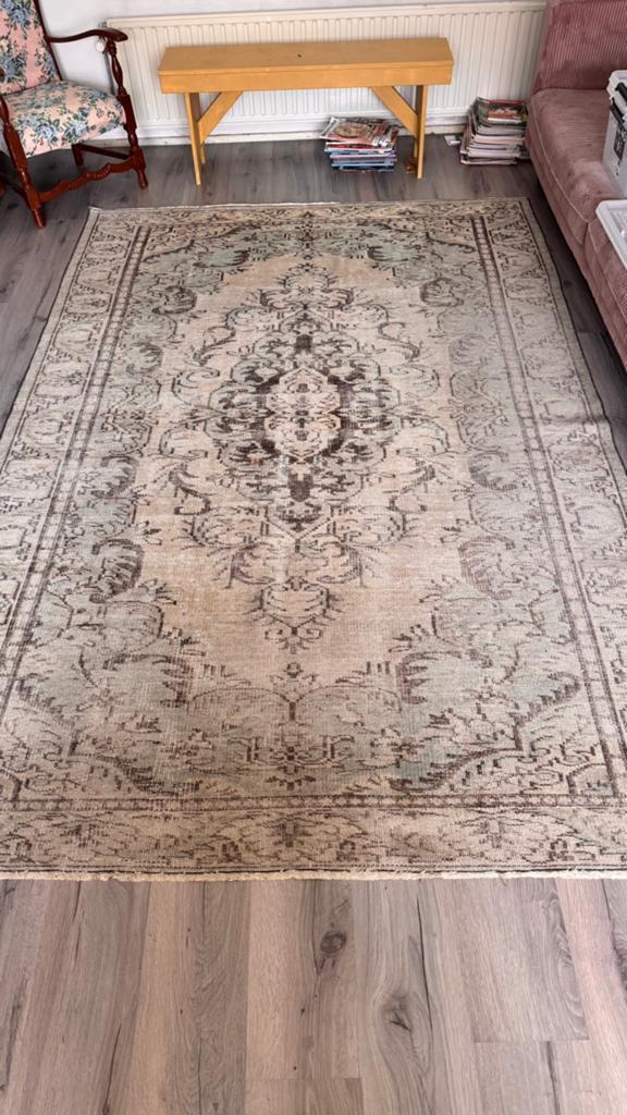 Kelim turkije mint groen beige 282x189cm Rozenkelim, Huis en Inrichting, Stoffering | Tapijten en Kleden, Ophalen of Verzenden