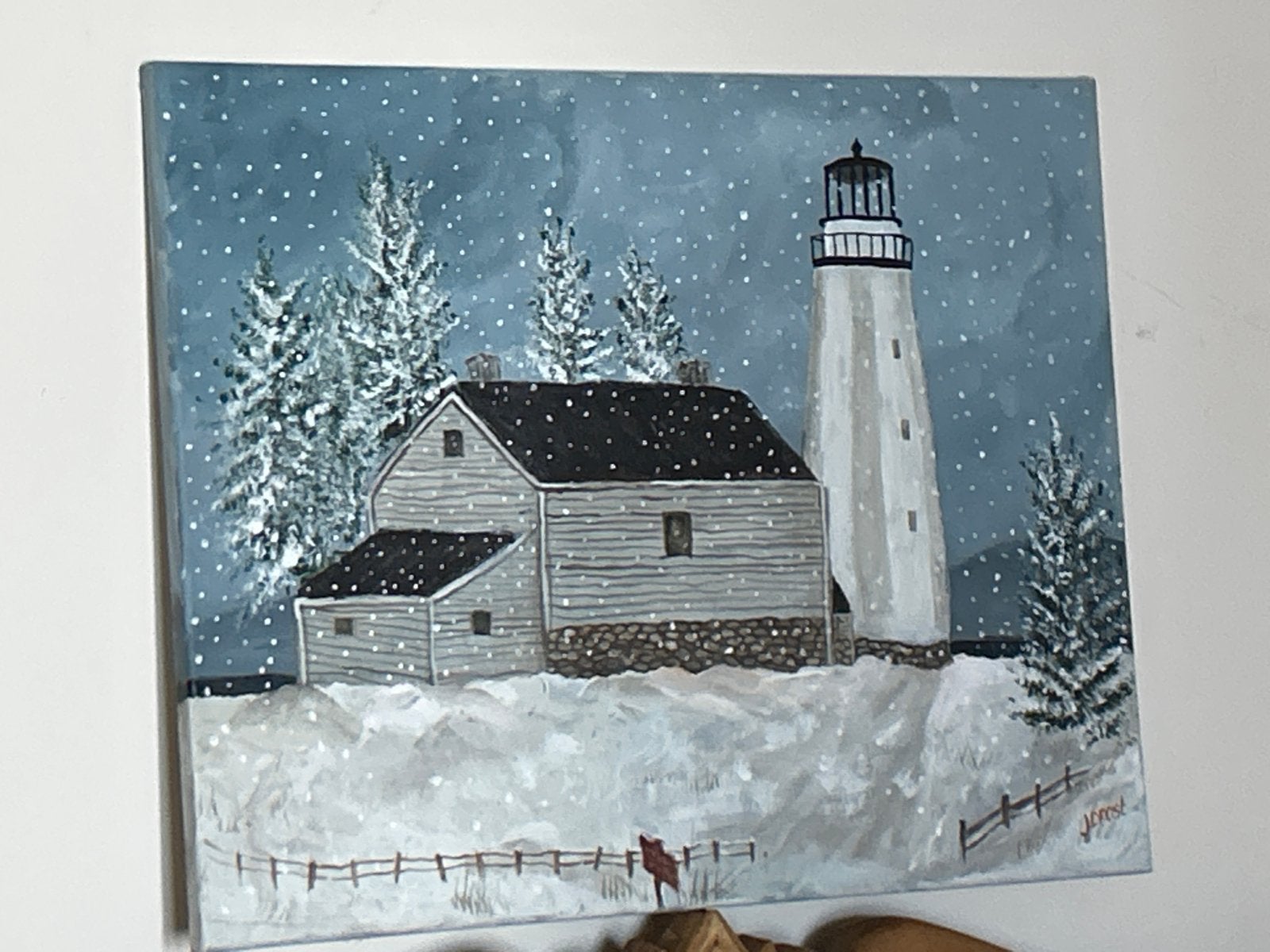 Schilderij: Winterlandschap met vuurtoren, Ophalen of Verzenden