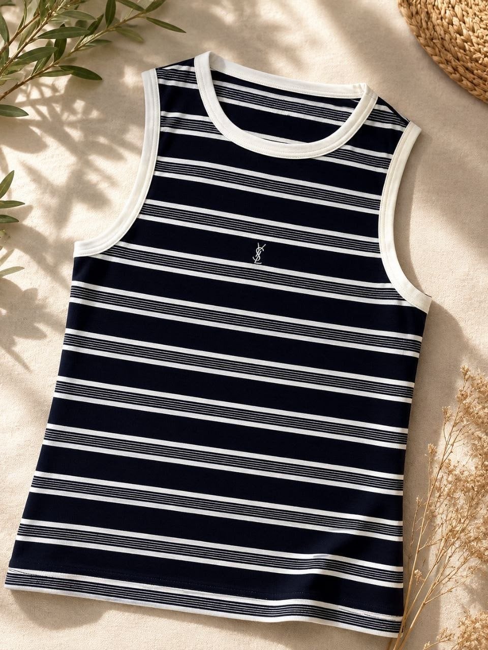 Splinternieuwe Gestreepte Rib Tanktop met Chique Monogram, Kleding | Dames, Tops, Ophalen of Verzenden, Nieuw, Wit, Zonder mouw