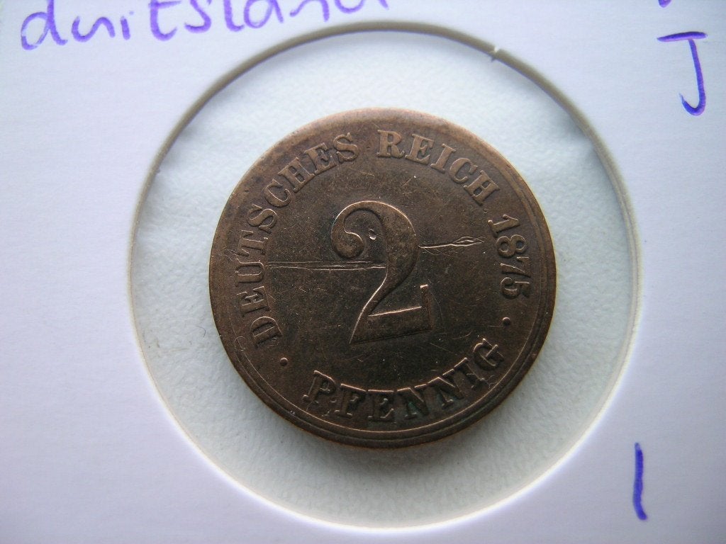 2 Pfennig 1875 J Duitsland (nr 1), Ophalen of Verzenden, Duitsland, Losse munt