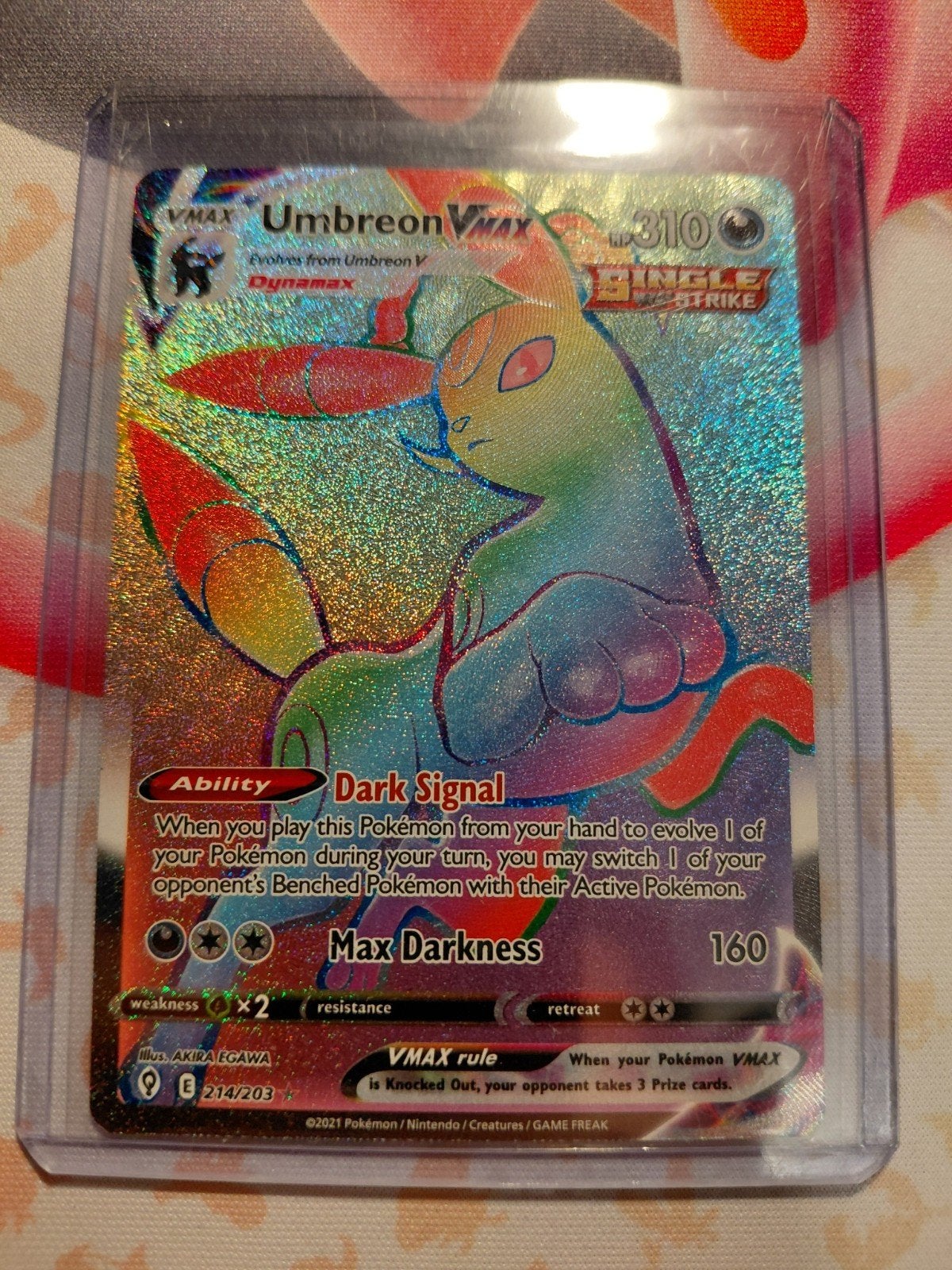 Pokémon Kaart: Umbreon VMAX Rainbow Rare (Alternate Art), Ophalen of Verzenden, Zo goed als nieuw, Losse kaart, Foil