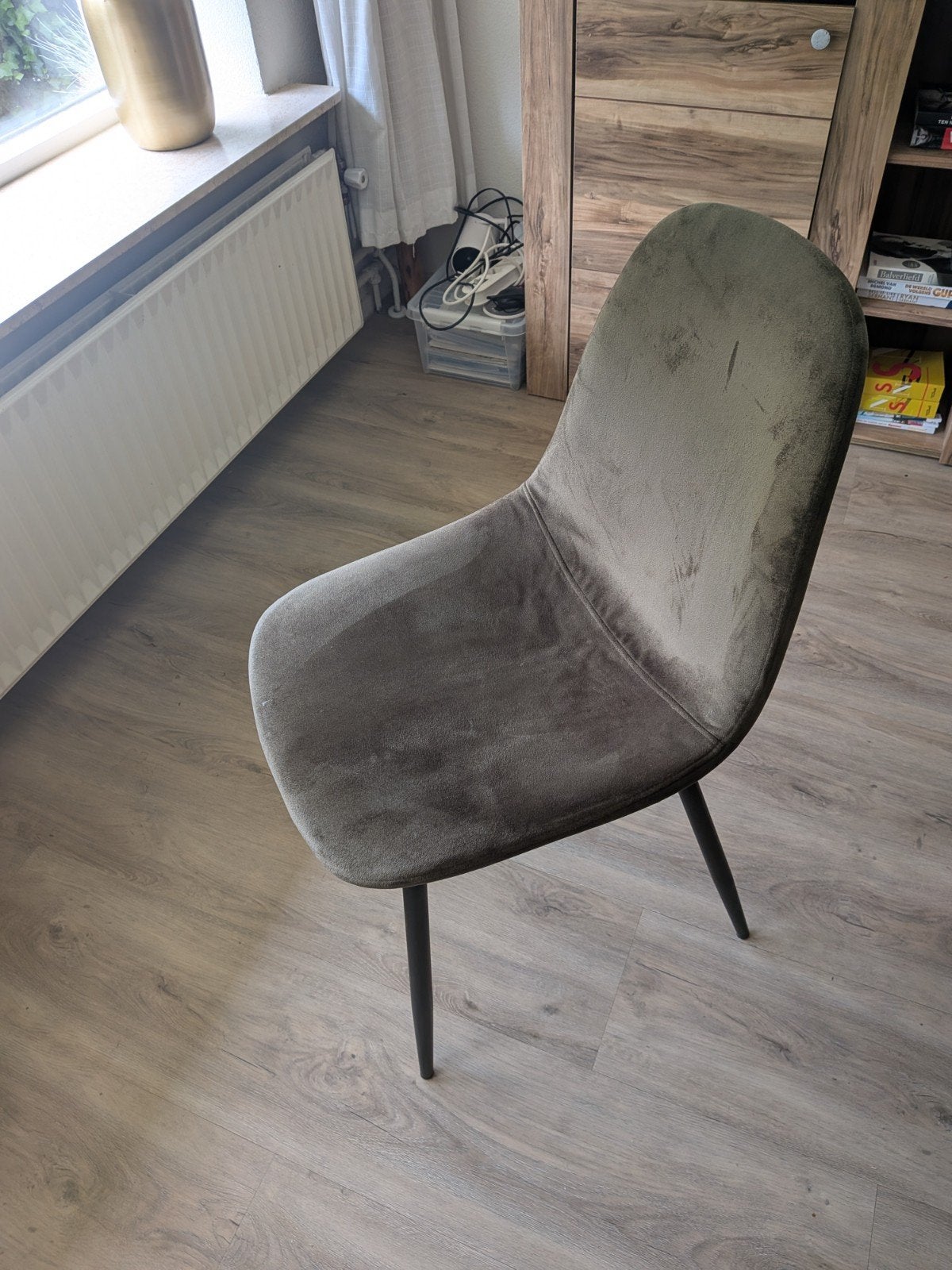 Elegante 4 eetkamerstoelen  Groen fluweel, Huis en Inrichting, Ophalen, Gebruikt, Overige kleuren, Vier