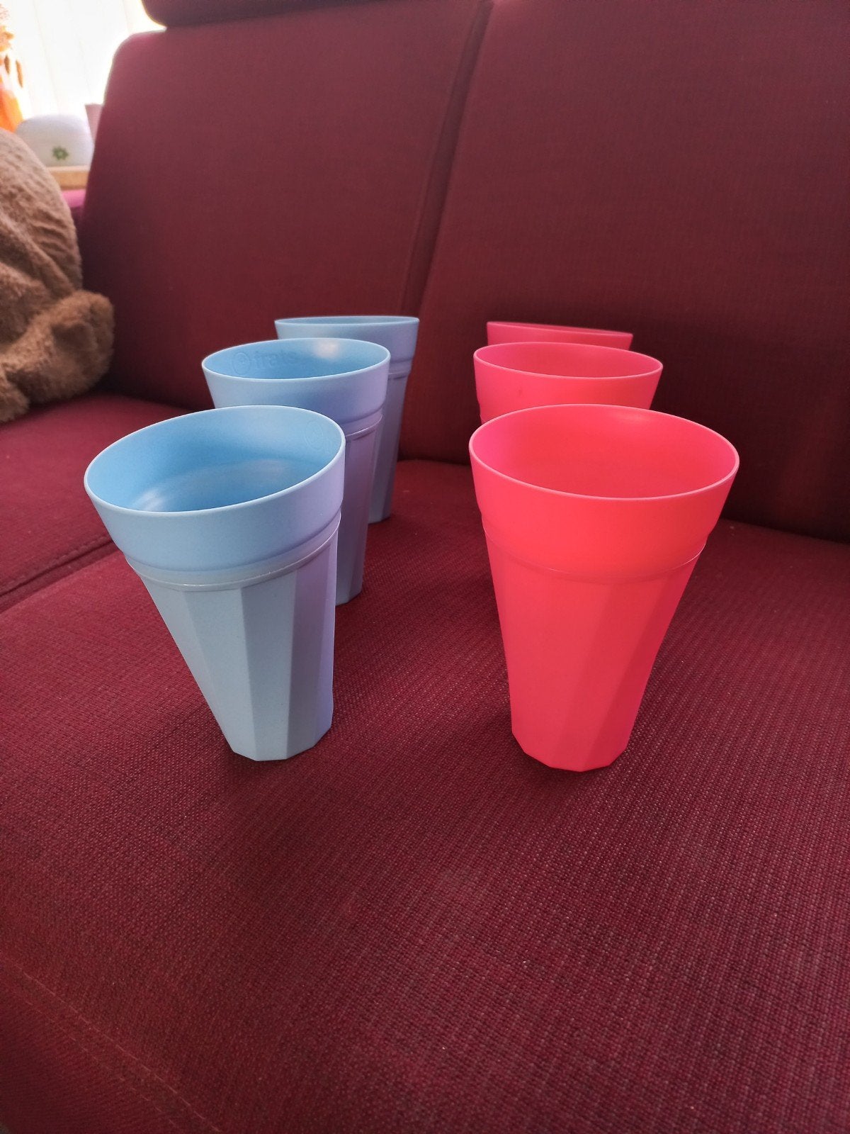 Set van 6 kleurrijke plastic Collins cups., Kunststof, Ophalen of Verzenden, Overige typen, Gebruikt