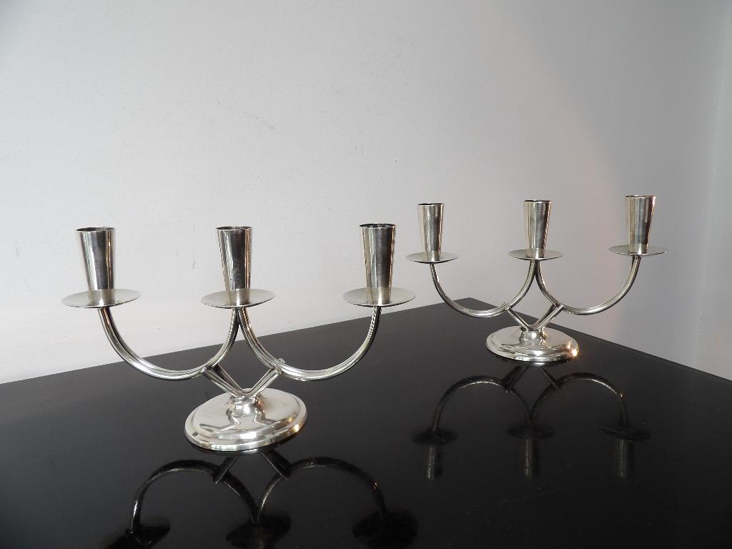 Art Deco Fifties Deense Kandelaars Berg, verzilverd, Antiek en Kunst, Ophalen of Verzenden, Zilver