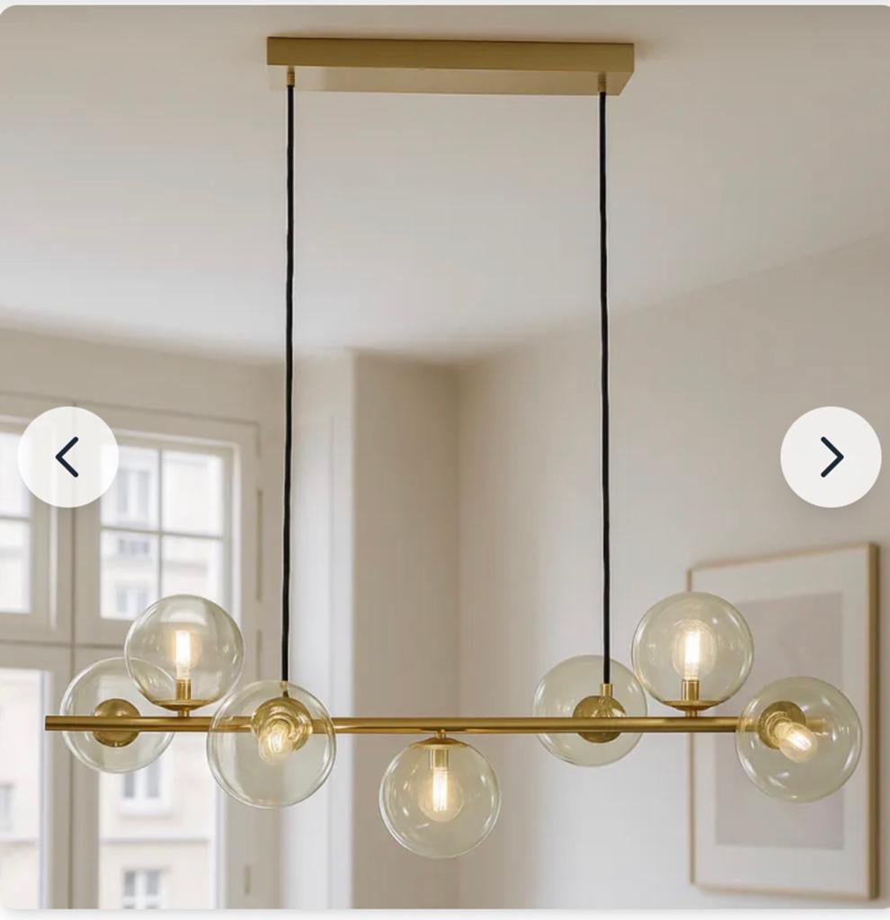 Hanglamp goud met glazen bollen, Huis en Inrichting, Lampen | Hanglampen, Ophalen, Zo goed als nieuw, Glas, 75 cm of meer