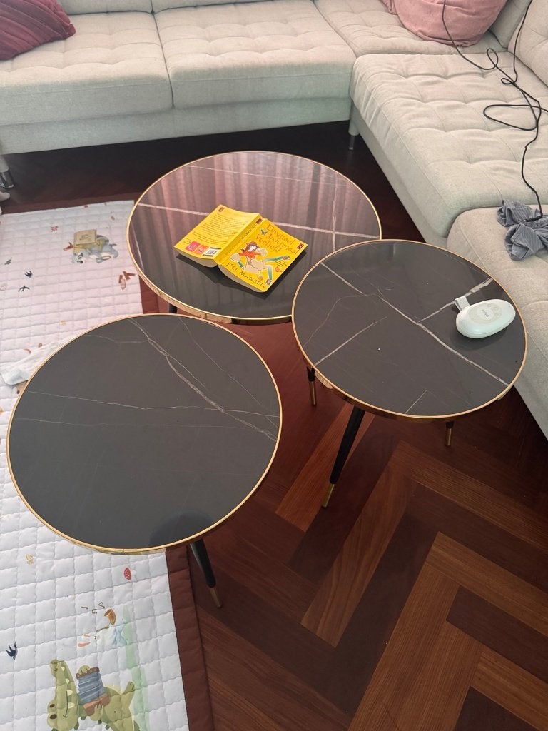 Goud Marmer Salontafel 3x, Ophalen, Gebruikt, 50 tot 100 cm, Rond