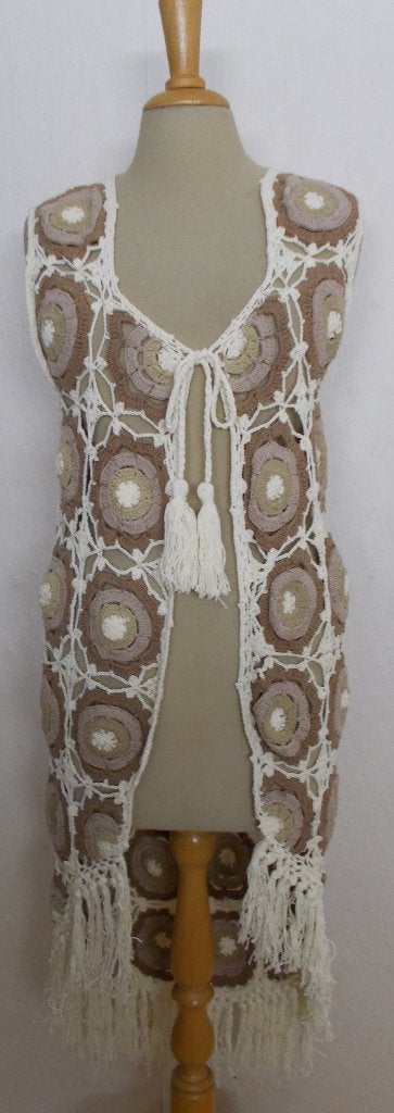 Ibiza/boho knitwear gehaakt lang vest van Gypsetstyle! M, Verzenden, Zo goed als nieuw, Maat 38/40 (M), Bruin
