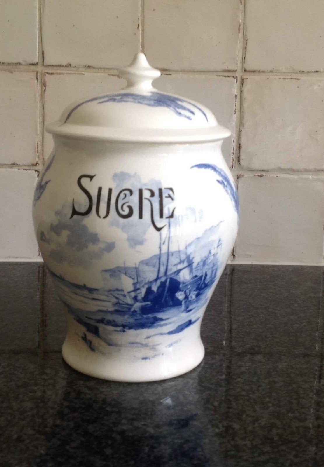 Prachtige antieke suikerpot 'Sucre' van Sarreguemines, Ophalen of Verzenden