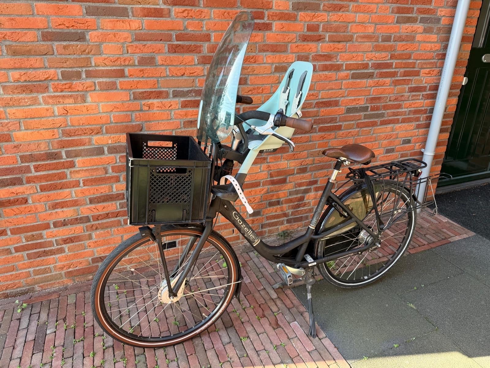 Gazelle Bloom moederfiets met kinderzitje en windscherm, Ophalen, Dubbele standaard, Gazelle, 1 zitje