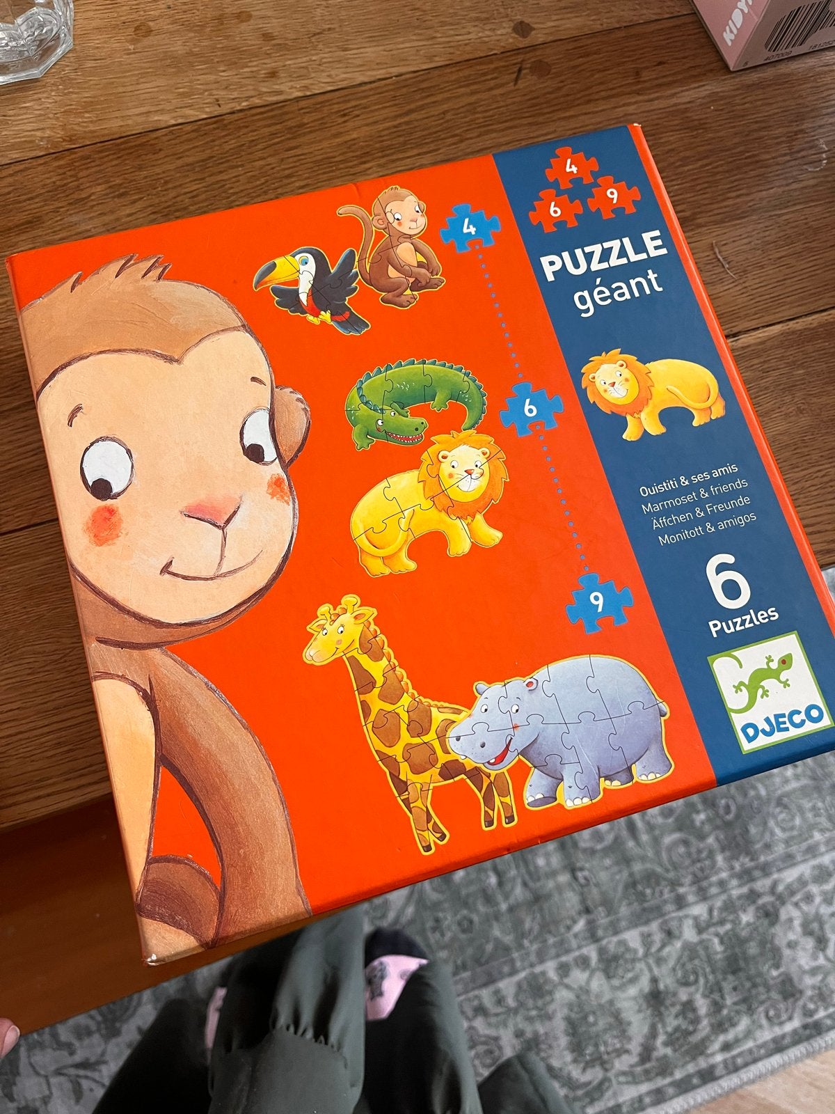 Djeco Reuzenpuzzel Dieren (6 puzzels in 1 doos), Ophalen of Verzenden, 10 tot 50 stukjes, Zo goed als nieuw, 2 tot 4 jaar