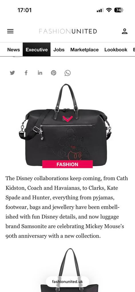 Weekendtas Samsonite limited edition Disney met strass, 30 cm of meer, Zwart, Minder dan 35 cm, Ophalen of Verzenden