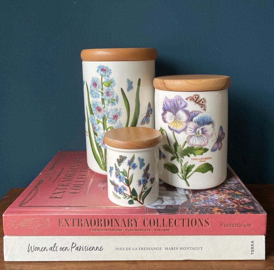 Portmeirion Botanic Garden set van 3 vintage voorraadpotten, Ophalen of Verzenden, Keramiek, Overige stijlen, Overige typen