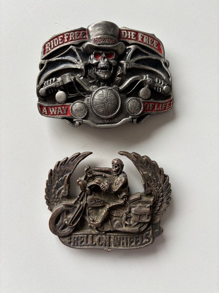 2x Gesp/Buckle Belt - Ride free Die free/Hell on Wheels, Losse buckle of gesp, Overige kleuren, Minder dan 95 cm, Ophalen of Verzenden