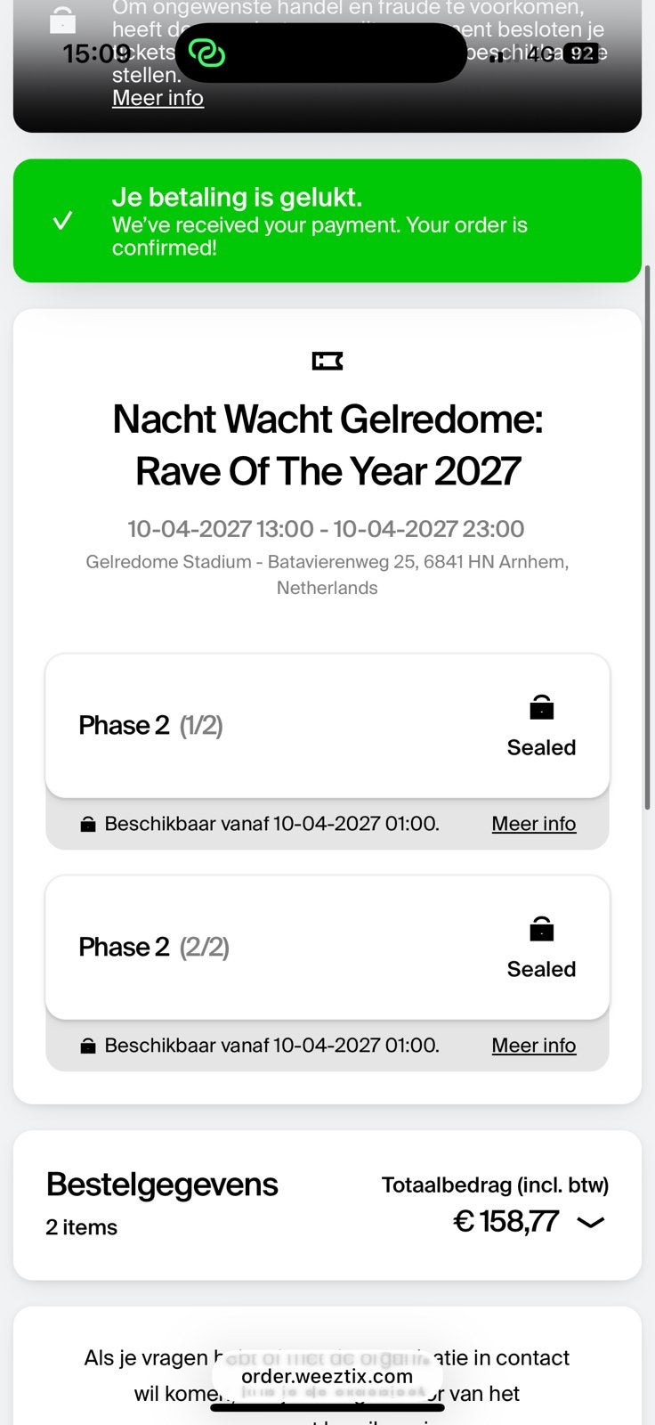 Nachtwacht gelredome 10 arpil 2027 2 tickets, Twee personen, Overige soorten