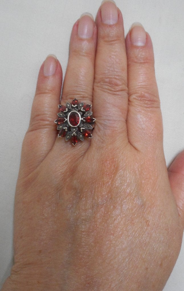 Prachtige zilveren antieke ring met stenen maat 17.5 nr.414, Verzenden, Zilver, Ring
