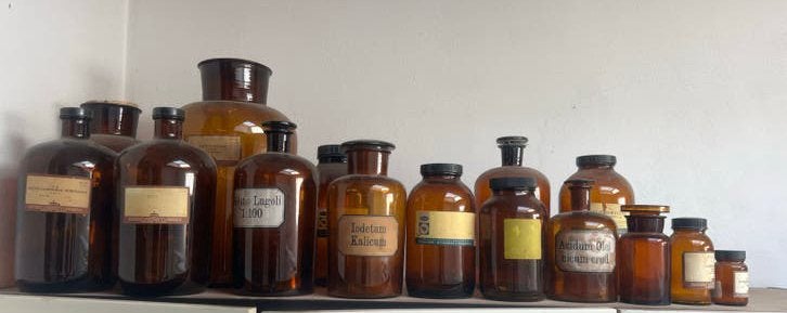 Antieke Apothekersflessen - Diverse Maten en Etiketten, Ophalen of Verzenden