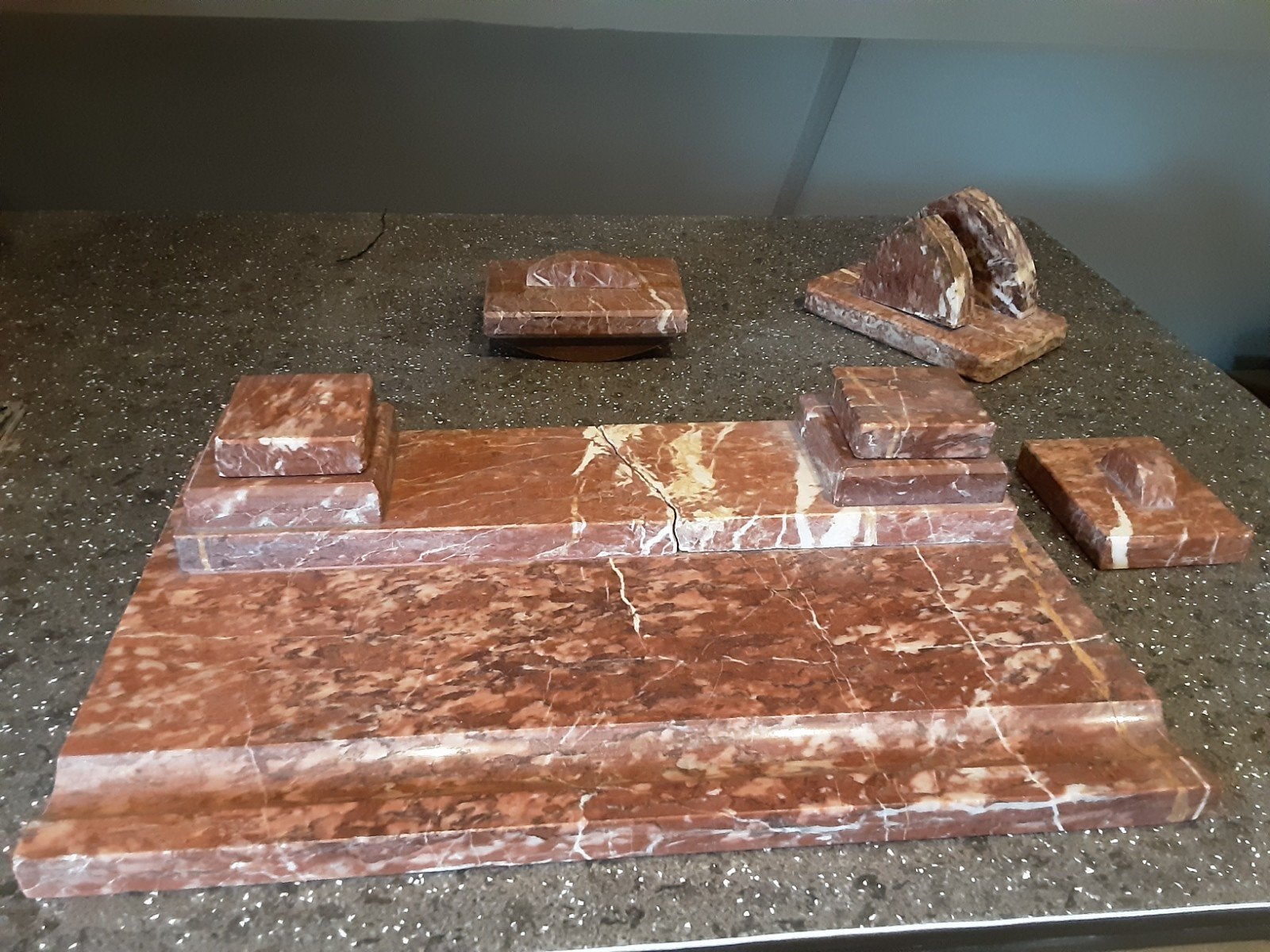 zware marmeren steenrode antieke bureauset, Antiek en Kunst, Ophalen