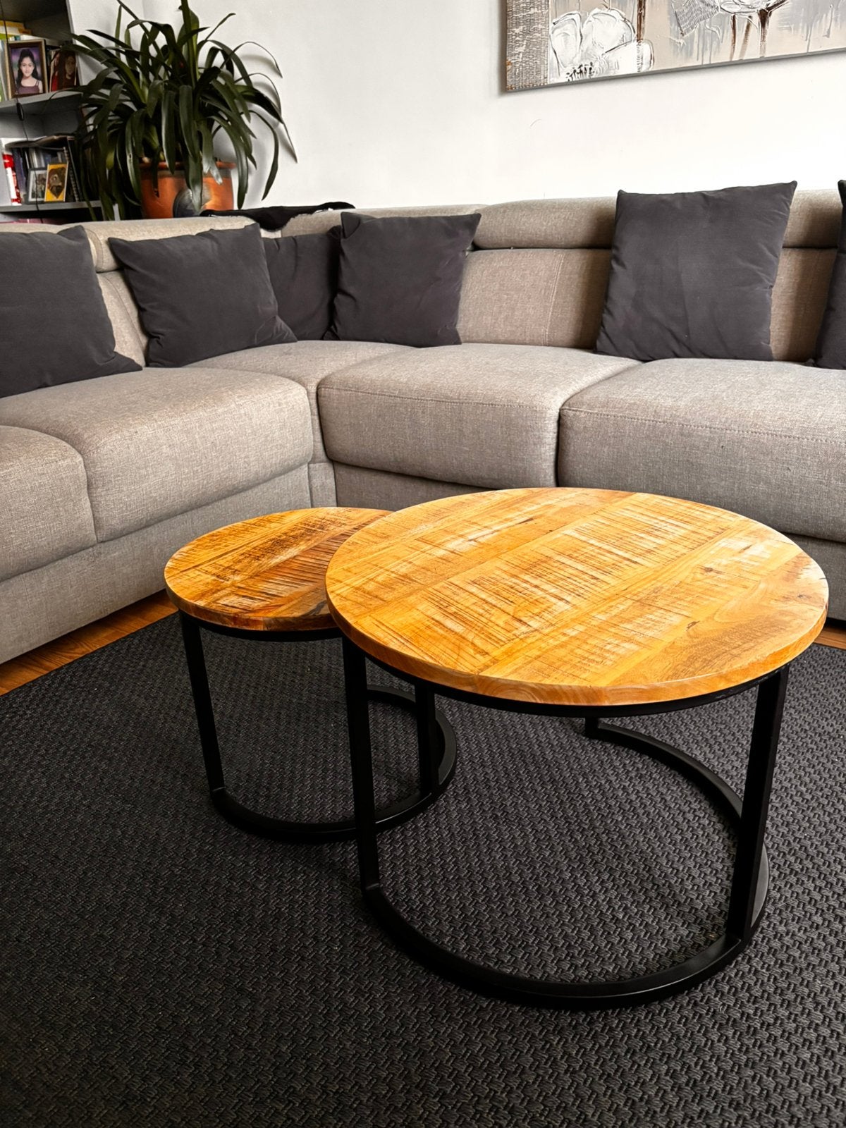 2 mango houten salontafels, Huis en Inrichting, Tafels | Salontafels, Ophalen, 50 tot 100 cm, Rond, Zo goed als nieuw