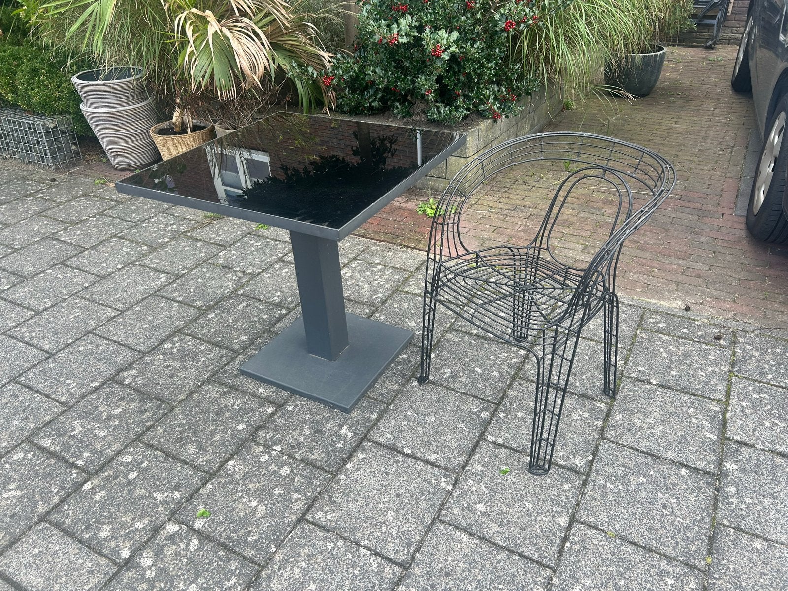 Tuin-/balkontafel 70x70 cm - Metaal met glasplaat, Tuin en Terras, Ophalen, Gebruikt, Vierkant, Metaal