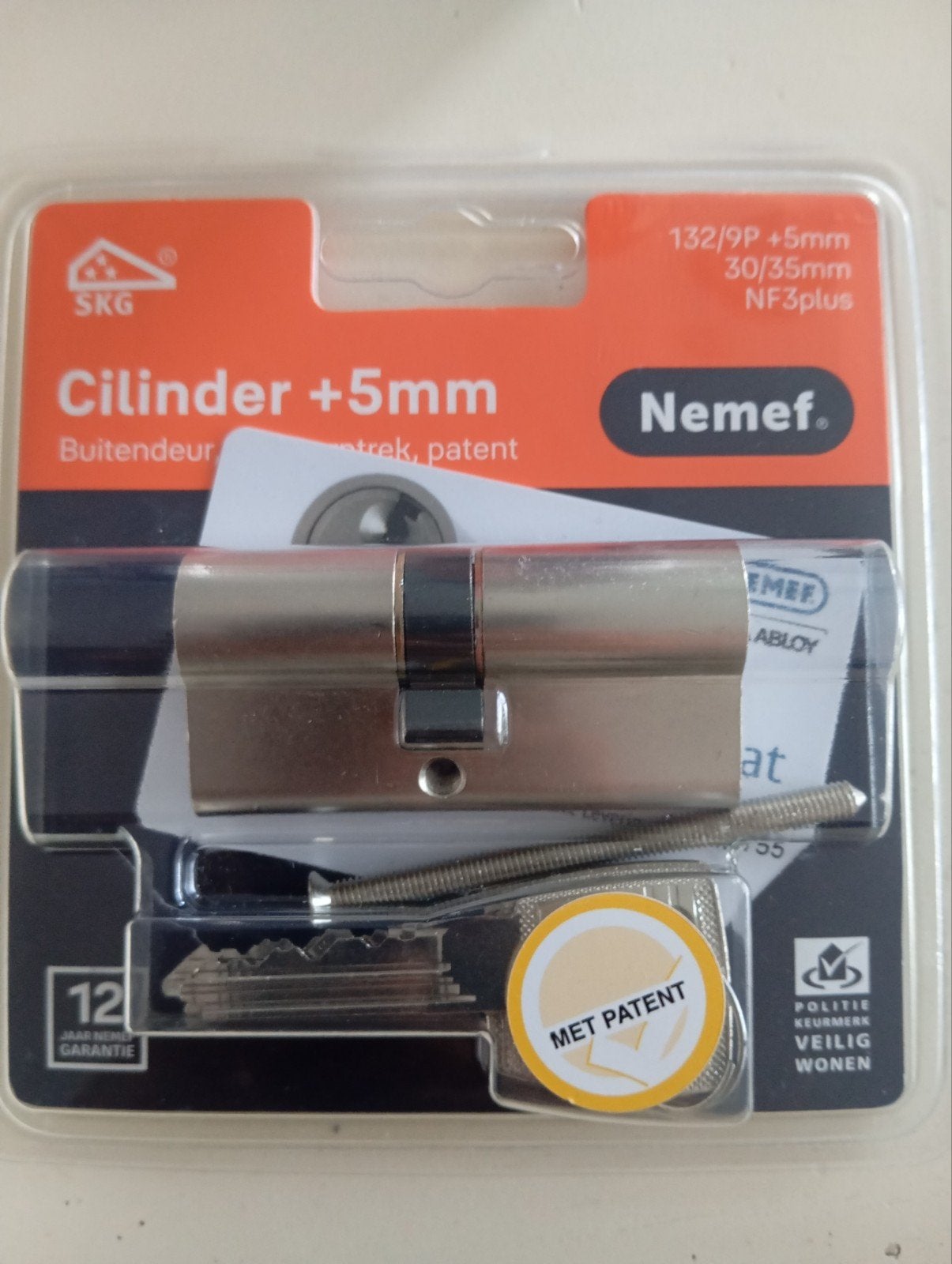 Nemef Cilinder +5mm Buitendeur anti-kerntrek patent, Doe-het-zelf en Verbouw, Ophalen of Verzenden, Nieuw, Overige materialen