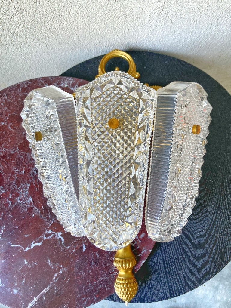 Vintage mooi gesculpteerde wandlamp messing/glas, Niet ingevuld, Gebruikt, Mid century modern, Niet ingevuld