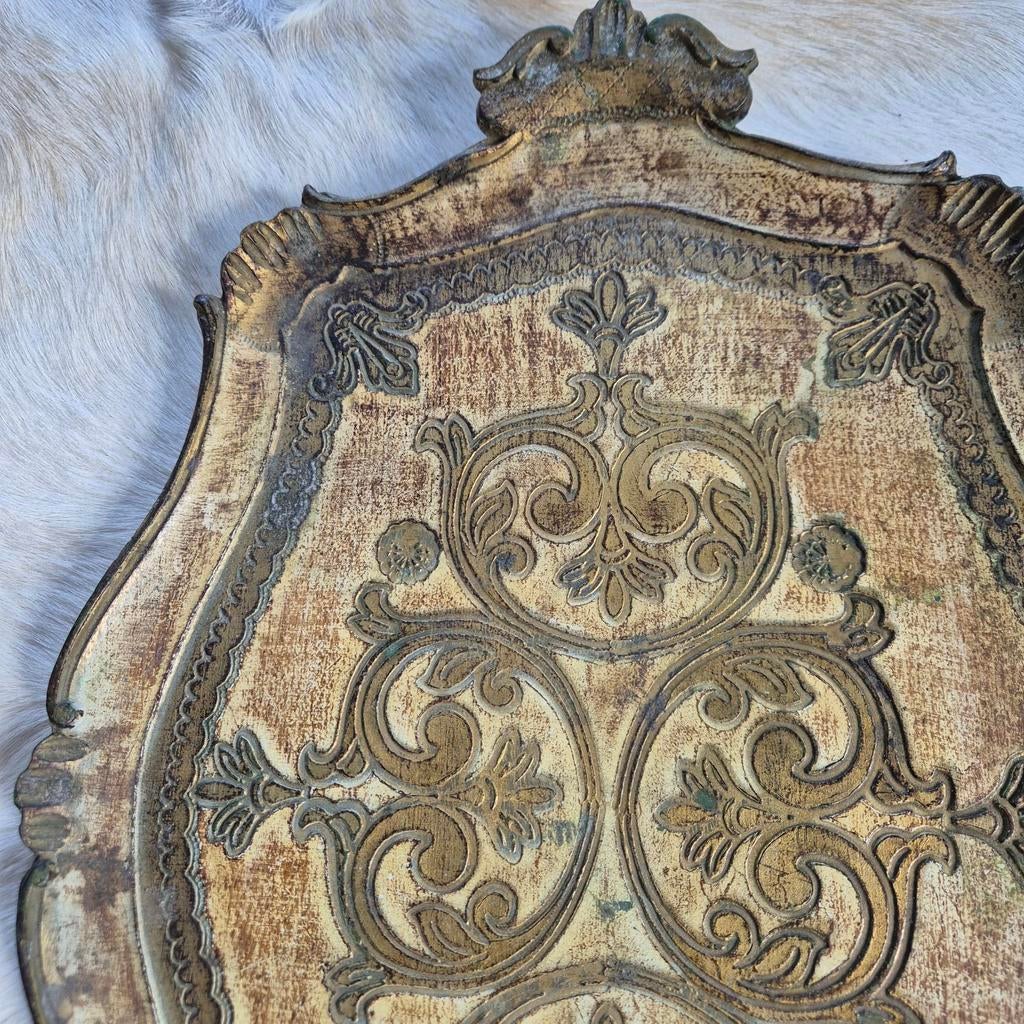 Vintage dienblad 49x34cm mooi decor bruin/goudtinten, Huis en Inrichting, Woonaccessoires | Dienbladen, Ophalen of Verzenden, Zo goed als nieuw