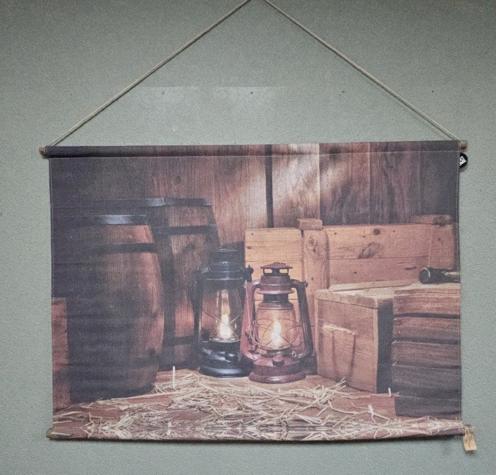 Landelijk wanddoek met stormlantaarns, Ophalen, Overwijk Decoratie B.V. / Swiet Home, 85 cm, Nieuw