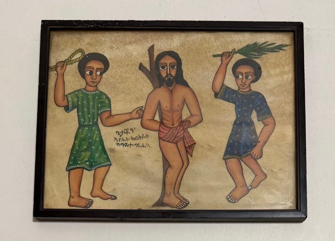 Old Ethiopian Orthodox Christian 19 Century Gondarine 30x24, Ophalen of Verzenden