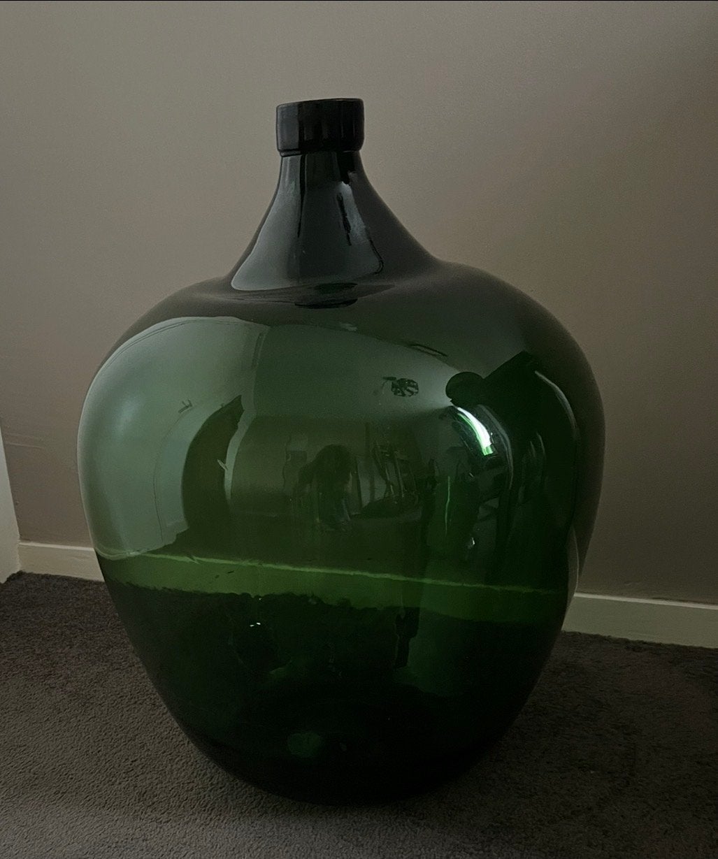 Grote groene glazen fles - Demijohn / Mandfles, Antiek en Kunst, Ophalen