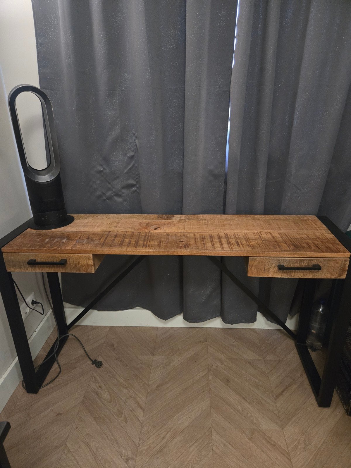 Mangohouten sidetable met 2 lades - 140x78x41cm, Ophalen, Zo goed als nieuw, 75 cm of meer, Rechthoekig