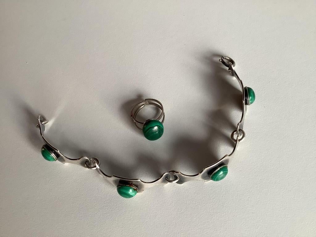 Leuk vintage design setje ring en armband, Ophalen of Verzenden, Zo goed als nieuw, Zilver, Staal