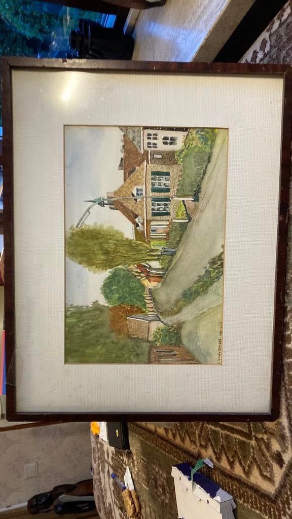 Aquarel in kleur Klein Dongenseweg. Ingelijst, Antiek en Kunst, Kunst | Schilderijen | Klassiek, Ophalen of Verzenden