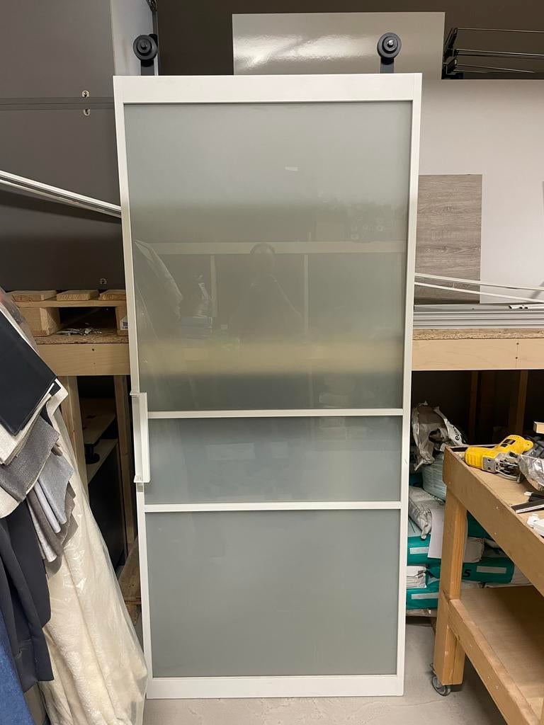 Schuifdeur met melkglas en railsysteem, 200 cm of meer, Nieuw, Minder dan 25 cm, Metaal