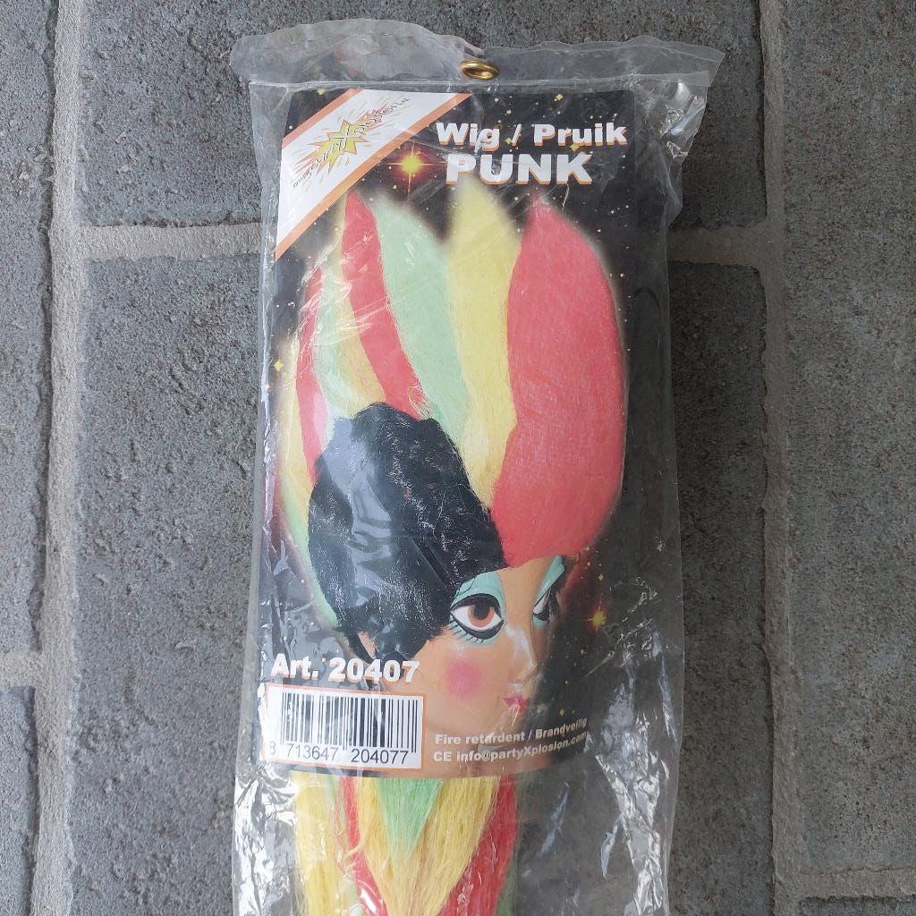 Pruik Punk - Rood/Geel/Groen - Carnaval - Nieuw, Ophalen of Verzenden, Nieuw, Carnaval