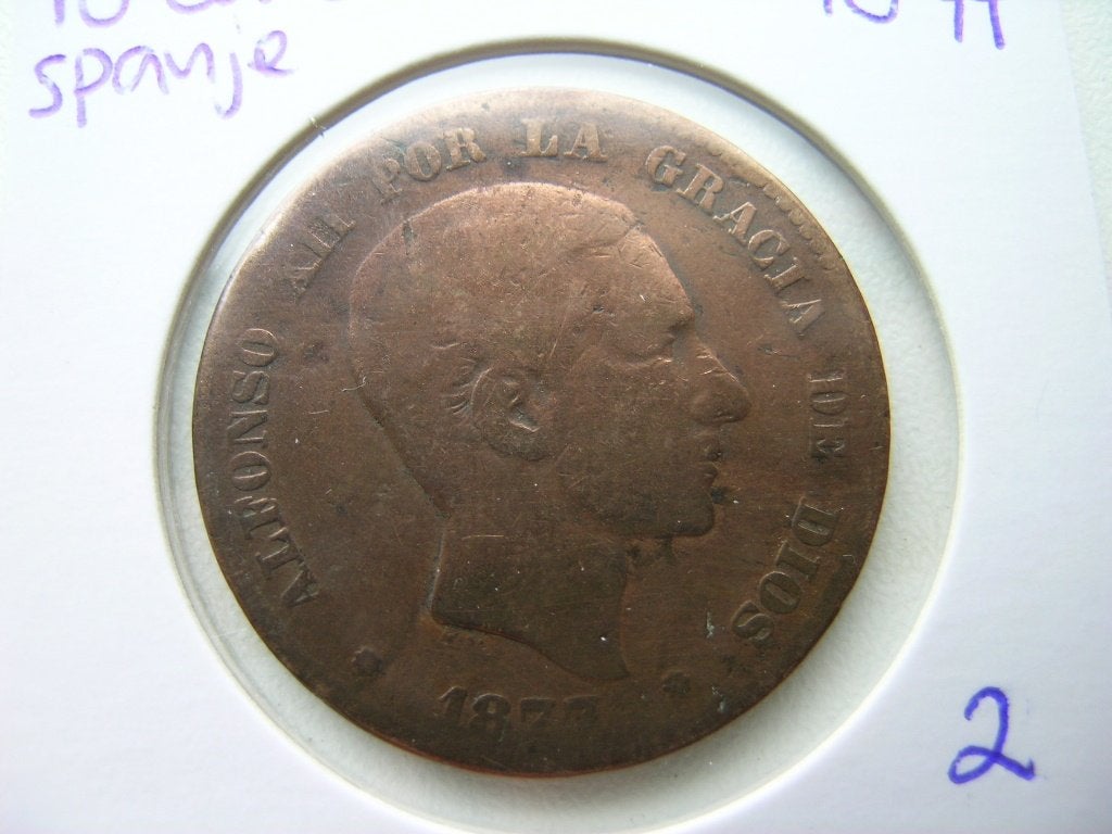 10 Centimos 1877 Spanje (nr 2), Ophalen of Verzenden, Overige landen, Losse munt
