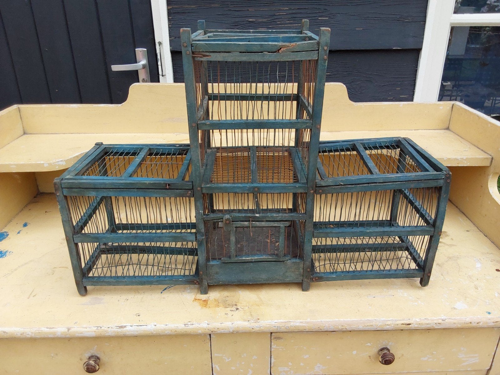 brocante vogelkooi, kleur blauw, Antiek en Kunst, Ophalen