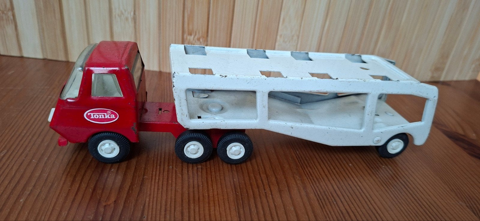 Vintage Tonka vrachtwagen met oplegger aanhanger, Ophalen of Verzenden, Gebruikt, Auto